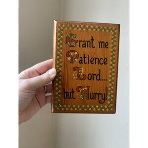 Vintage 1973 H.C. Maher Hand Painted Wood Wall Plaque "Grant Me Patience Lord Bu
